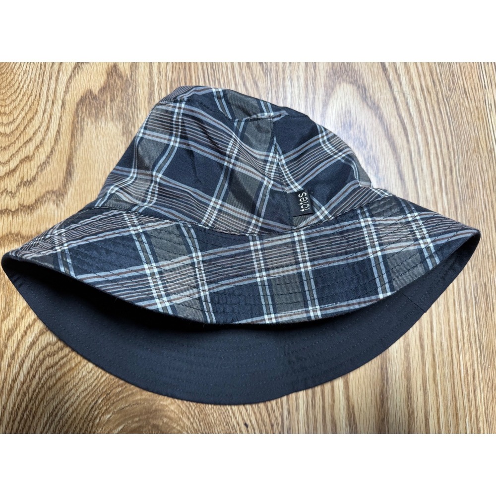 Totes Reversible Bucket Hat Black Plaid One Size Water Resistant Rain Sun Hat - Picture 3 of 6